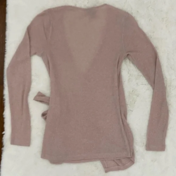 Balletcore Wrap Side Tie Long Sleeve Top | Bobeau Dusty Rose Pink Ribbed Sweater - Picture 9 of 16